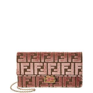 Fendi Baguette Ff Velvet & Leather Wallet On Chain, Beige
